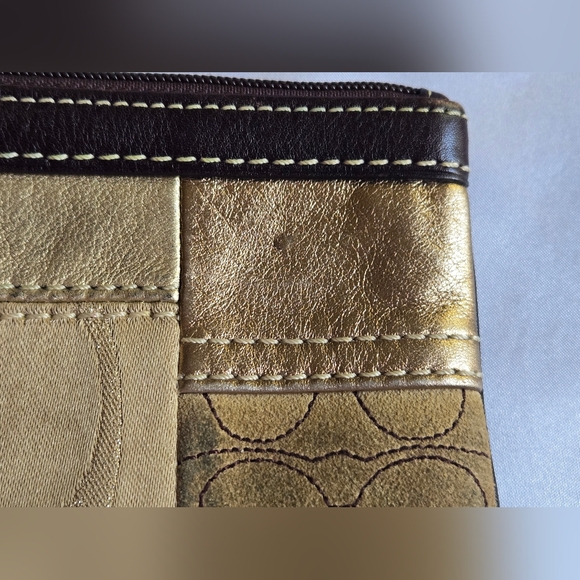Coach Gold and Tan Patchwork Wristlet - Picture 10 of 12